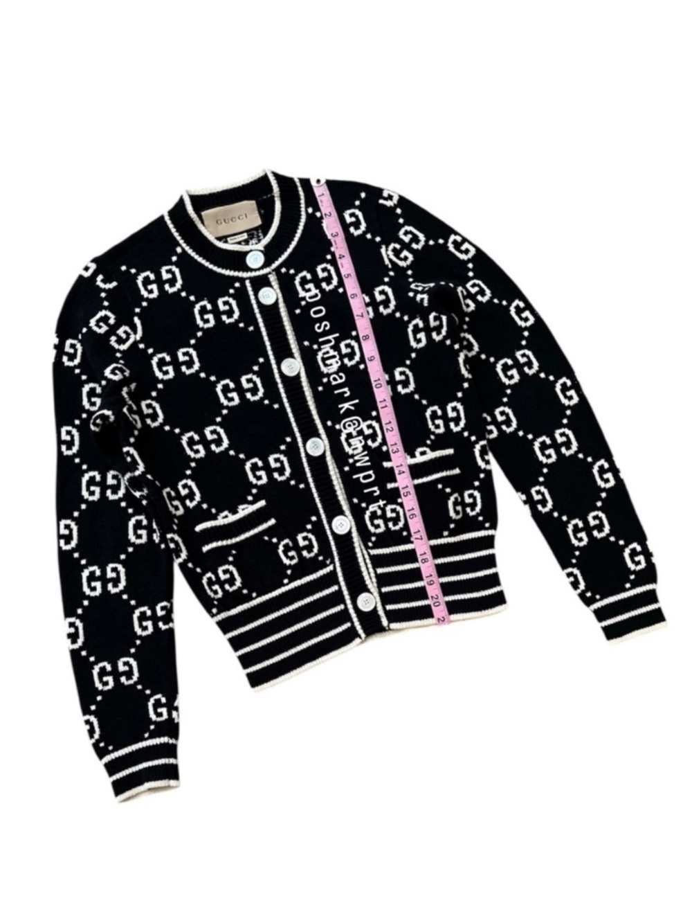 GUCCI GG Supreme Logo Cardigan Sweater Black Ivory White Cotton XS 0 2 - Picture 10 of 14